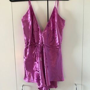 Pink Satin Plunge Romper